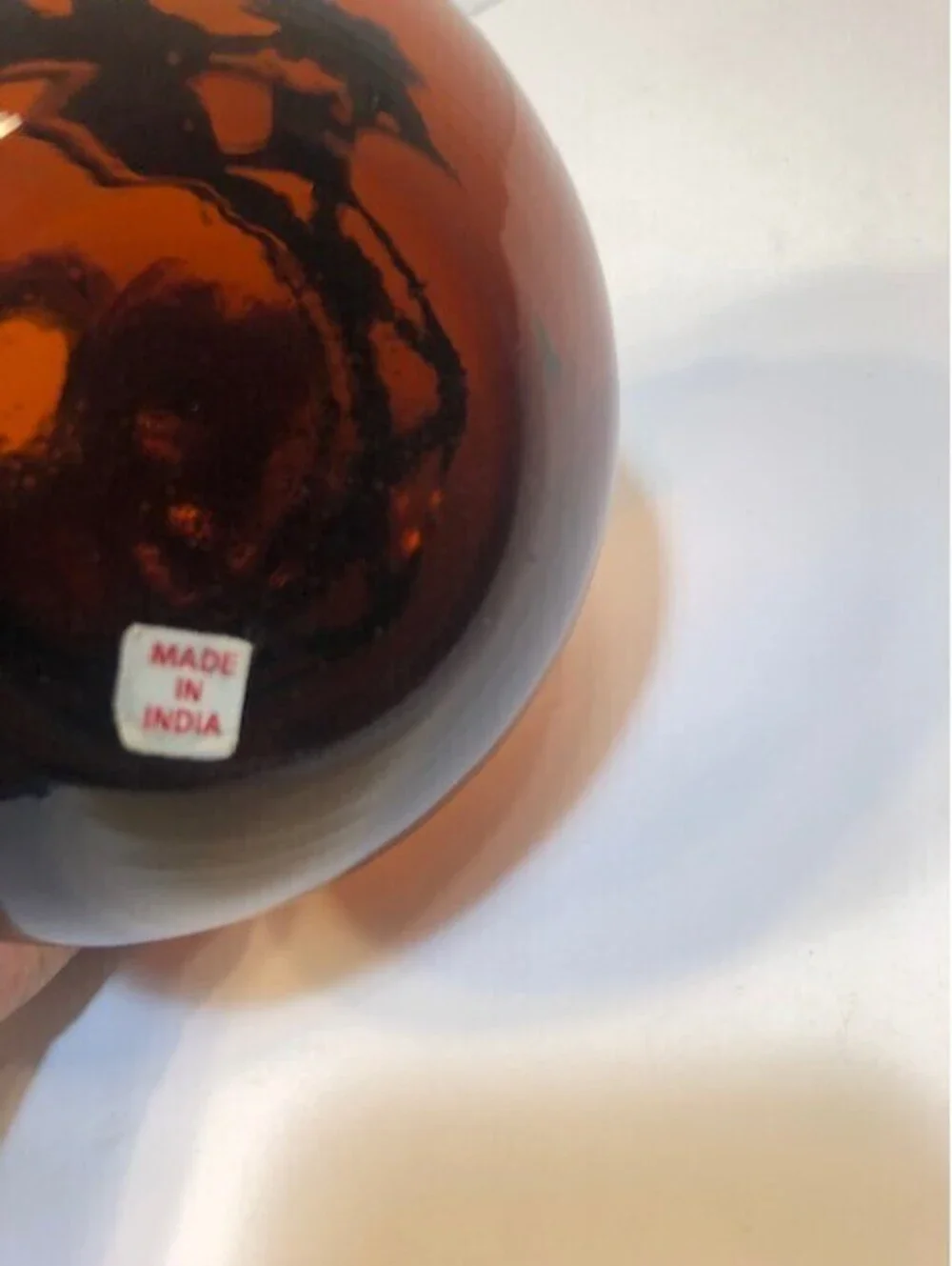 Amber Colored Vase Skinny Neck Round Bottom w Iron Accent Ring 7